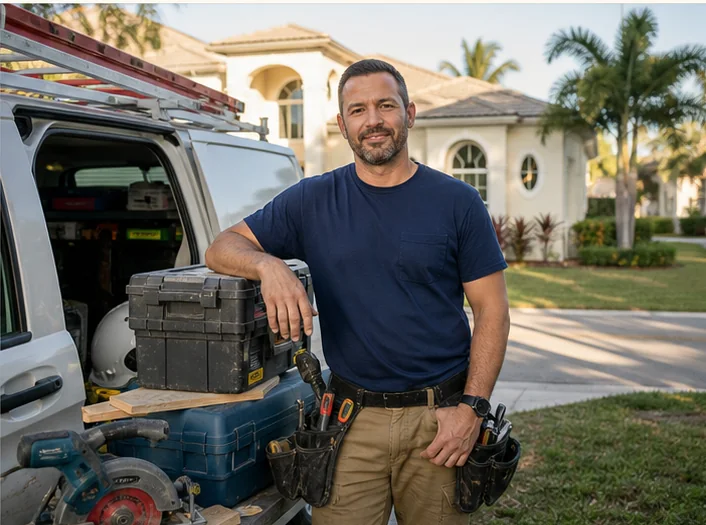Florida contractor beside a work vehicle